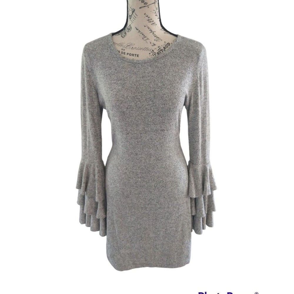 Tiered ruffled flared sleeve dress Gray Md Boho Feminine Cottage Core Fairy Goth